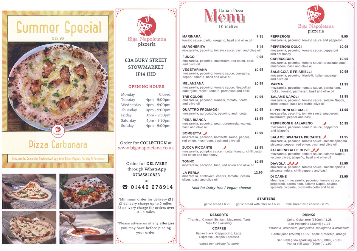 Biga Napoletana Menu